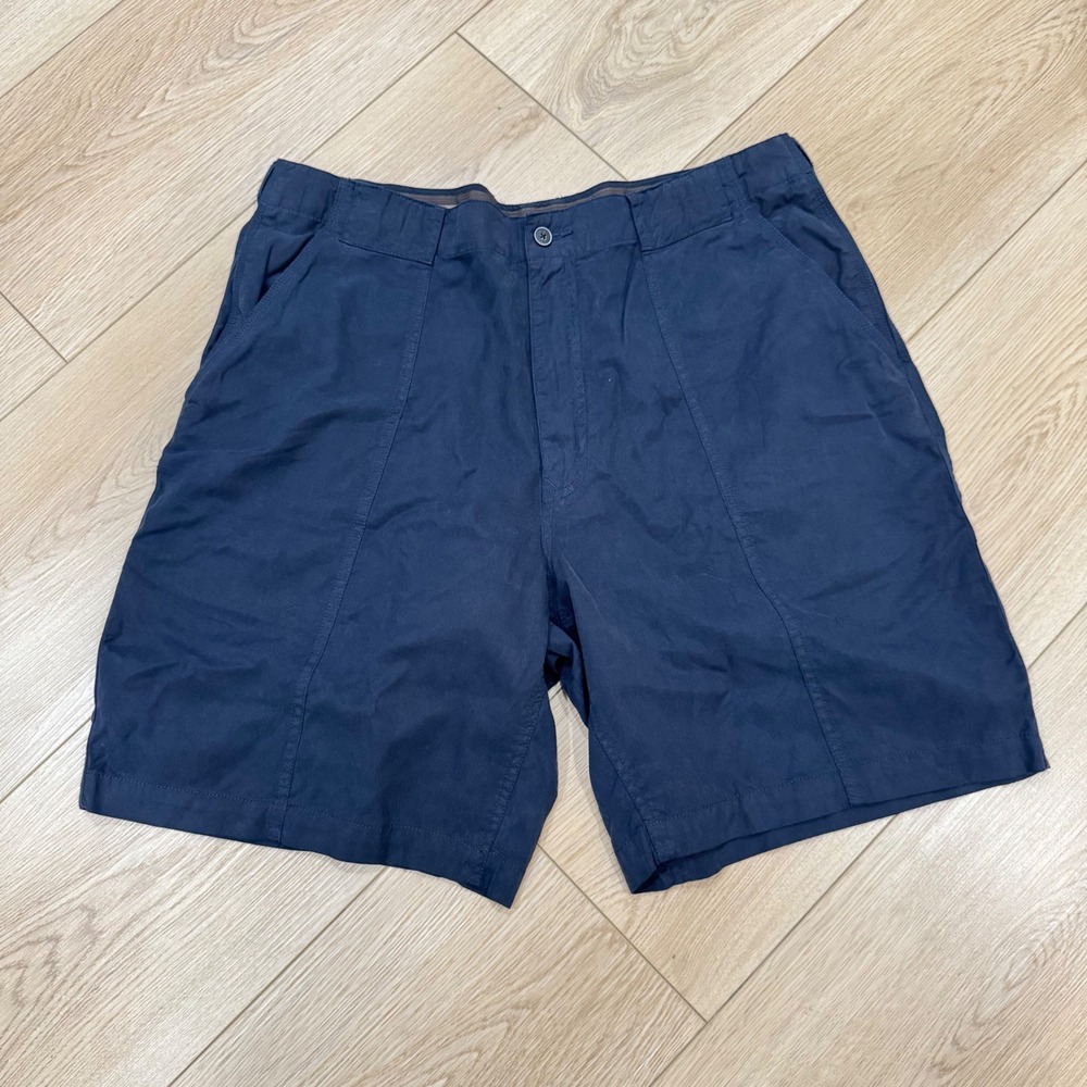 Tommy Bahama Navy Blue Tencel Cotton Blend Flat Front Shorts Mens 38